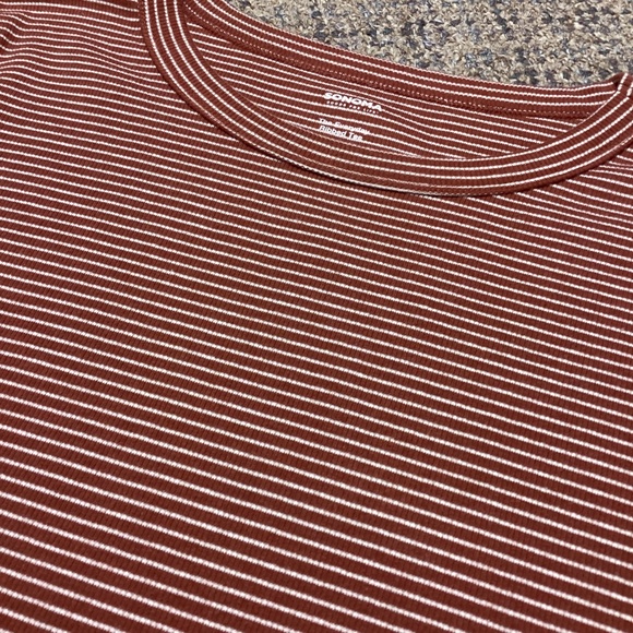 Sonoma Terracotta & White Ribbed Long Sleeve Striped Tee * Size M * NEW - Picture 5 of 7